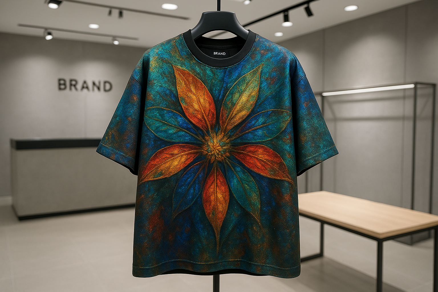 brand store in over size t shirt in coallting with printing 